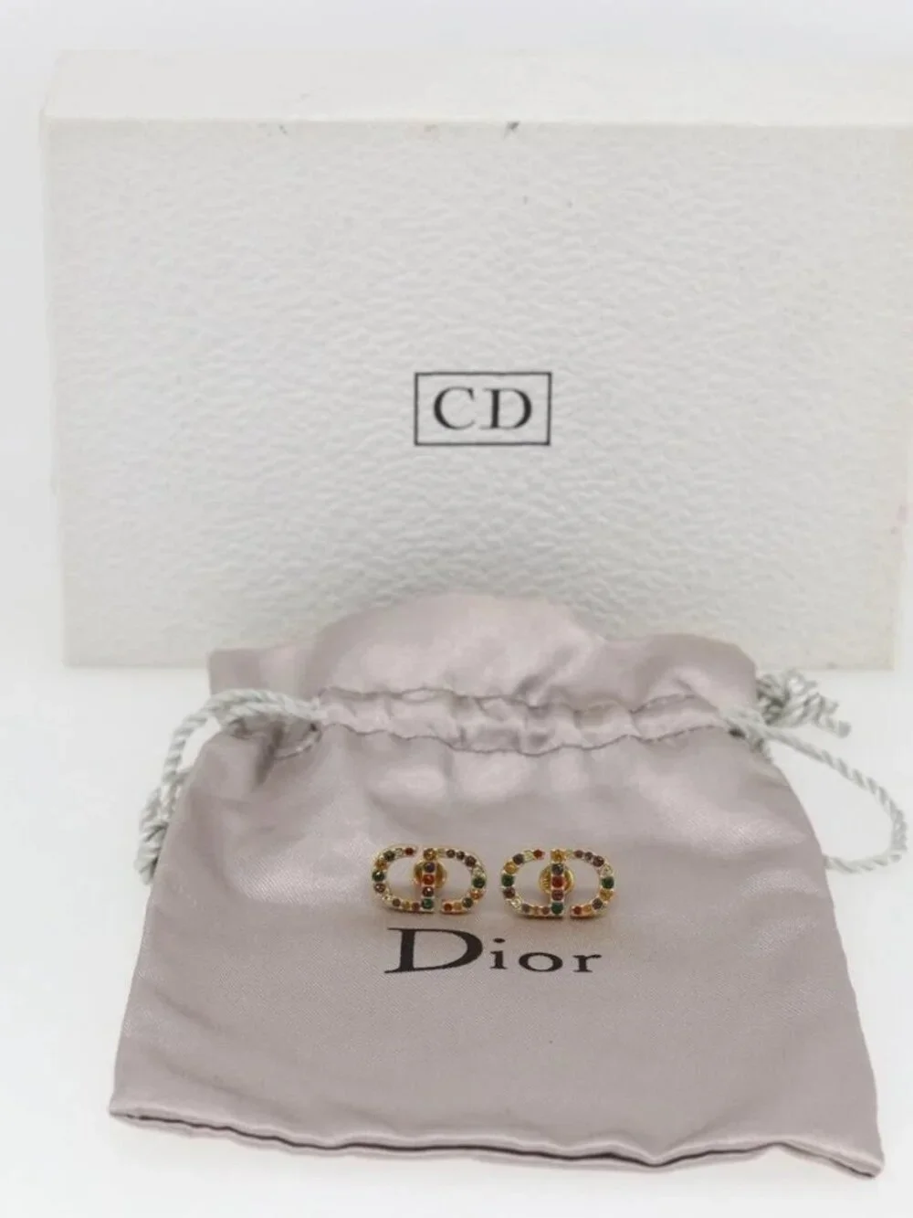 Christian Dior Rhinestone Pierce Earring metal Gold Tone Auth 168258M